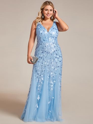 Image of Ever-Pretty Plus Sequin Formal Dresses Sleeveless V Neck Mermaid Ball Gowns Plus Size Prom Dress