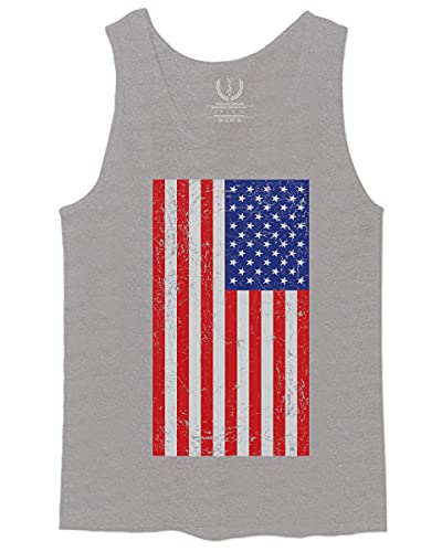 0073. Vintage u.s. American Flag United States of America USA Proud Patriotic Style Men's Tank Top (Light Gray 2X-Large)