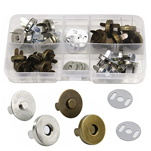 YFFSFDC マグネットボタン 差し込み式 マグネットホック 14mm 18mm 20組 厚型 かばん 鞄 バッグ 手芸 レザークラフト ハンドメイド 古銅色 銀色のサムネイル