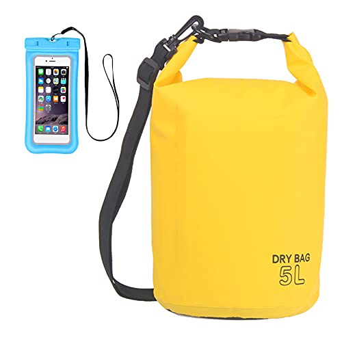 zhgzhzwlf 1 StüCk Dry Bag 5l Wasserdichter Packsack Roll Top Dry Mit Handytasche Und Gurte Sack Tragbarer Trockensack Zum Kajakfahren Boot Angeln Schwimme Kanufahren Rafting,Gelb Cover