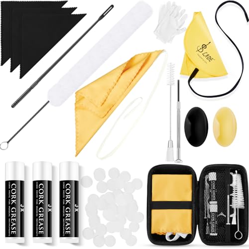 Image of Vesici 40 Pcs Flute Cleaning Kit, Flute Care Accessories Set,Yellow | Portable Music Accessory Organization with Cleaning Rod, Swab, Brush, Grease, Case, Thumb Rest Cushion for Flute Maintenance