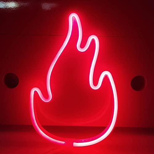 Image of JYWJ Flame Neon Sign,USB or 3-AA Battery Powered Neon Light,LED Table Decoration,Bedroom Wall Decoration,Birthday Gift,Wedding Supplies Business Gift(Red)