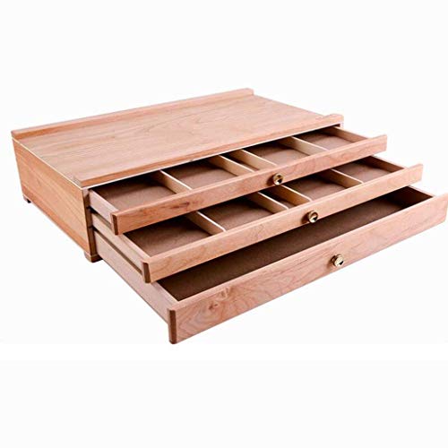 Caballete de 3 capas con cajones de pintura al óleo diseñados de forma independiente para un fácil transporte y almacenamiento de madera de abedul, 39,7 x 24,3 x 10 cm, suministros de arte
