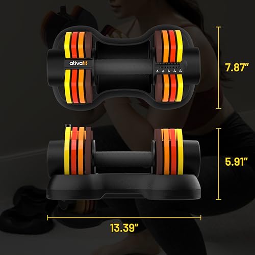 Image of ATIVAFIT Adjustable Dumbbell Set of 2, 5-88LB Quick Dial Free Weights with Double Safety Lock, Anti-Slip Steel Handle & Storage Box, Space Saving Home Gym Equipment for Full Body Strength Training, Suitable for Home Fitness Users