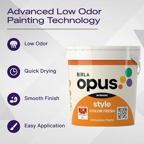 Image of Birla Opus Style Color Fresh Interior Emulsion Paint (20L, Kerala Moon Color, Smooth Matte Finish)-Fade, peel-off and Chalking resistant-For Bedroom, Living room, Interior Walls