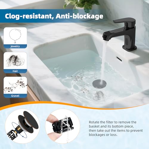 Hibbent 2 Pack 3 in 1 Bathroom Sink Drain Strainer, Pop Up Sink Stopper with Big Push Cap, Anti-Clogging Metal Filter Basket,Sink Plug with Hair Catcher for 1.1''~2.36'' Basin, Oil-Rubbed Bronze - image 2