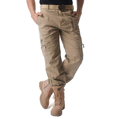Image of CRYSULLY Men's Cotton Multi-Pockets Work Pants Tactical Outdoor Military Army Cargo Pants (No Belt)