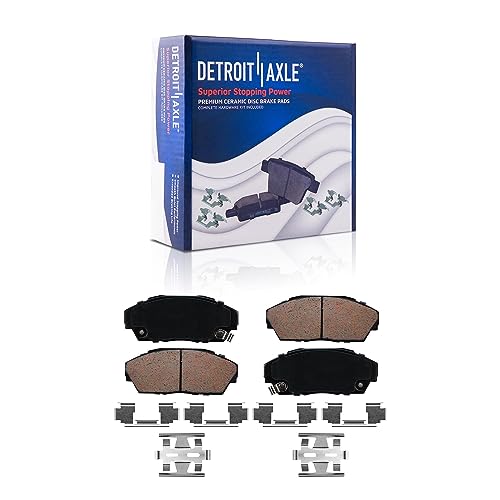 Image of Detroit Axle - Front Brake Kit for Acura 1990-1993 Integra Honda Civic, Drilled and Slotted Disc Brake Rotors Ceramic Brakes Pads with Hardware 1991 1992 Replacement