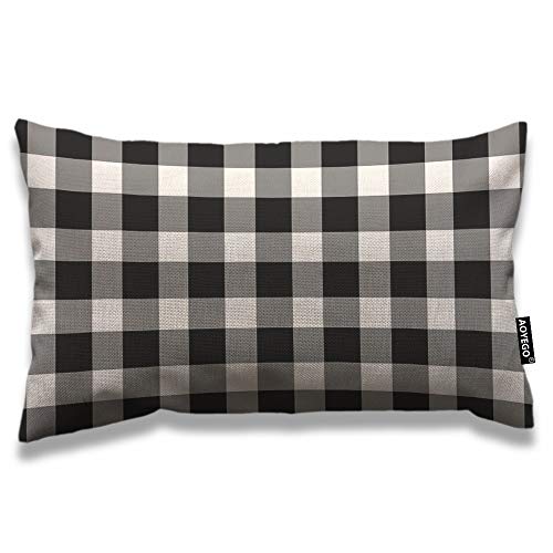 Aoyego PILLOW-RCTNG-A112 Gingham Throw Pillow Cover 12X20 Inch Black White Buffalo Check Checkered Lattice Plaid Rectangle Pillow Cases Home Decorative Cotton Linen Cushion Cover For Bed Sofa cover