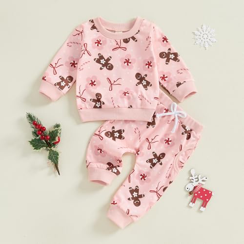 DuAnyozu Toddler Baby Girl Christmas Outfit Santa Crewneck Sweatshirt Long Sleeve Shirt Pants Infant Fall Winter Clothes2