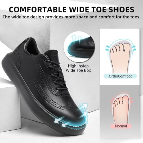 Men's Orthopedic Leather Dress Shoes: Wide Toe Box Comfortable Arch Support Plantar Fasciitis Business Formal Oxford, Orthotics Flat Feet Casual Walking Shoes for Foot and Heel Pain Relief2