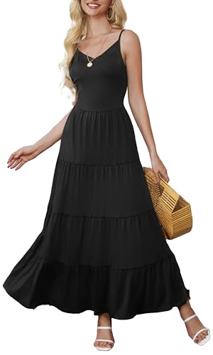 Image of Women's Summer Flowy Tiered Maxi Dress Elegant Spaghetti Strap with Ruffled Skirt Beach Vacations Parties
