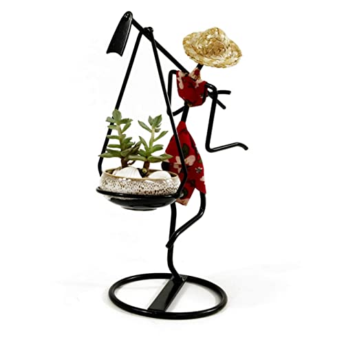 DECHOUS Supporto Per Vaso Decorativo in Ferro Battuto Mini Casa Con Fiori Rossi Per Piante