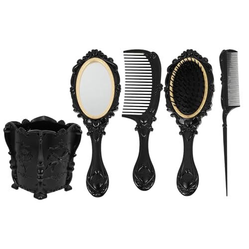 Espejo de mano vintage y set de peines para el mostrador de baño de niñas