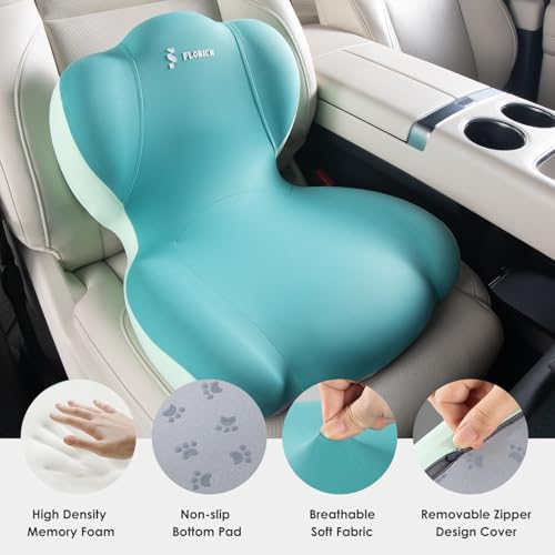 Image of FLORICH Memory Foam Truck Seat Cushion with Adjustable Strap,Seat Cushion and Lumbar Support Pillow for Car Office Chair, Ergonomic Back Support & Sciatica Relief for Long Drives（Green