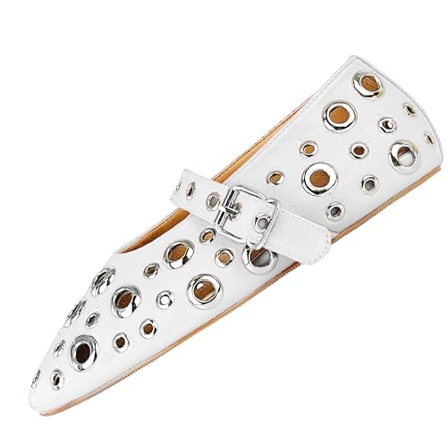 Image of Fashion Buckle Ballet Flats Women's Delicate Metal Buckle with Rivet Holes Mary Jane Comfort Flats