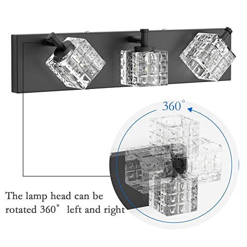 Image of Ralbay Black Vanity Light 3 Lights Modern Crystal Matte Black Bathroom Light Fixtures Modern Crystal Bathroom Vanity Light Fixtures