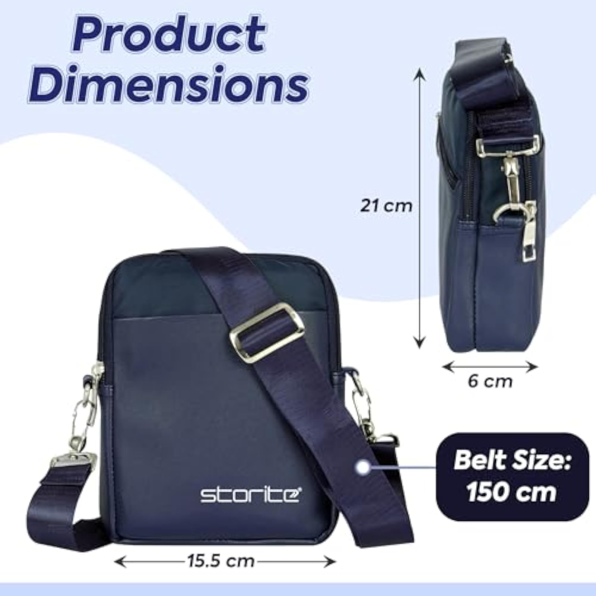 Shiny Blue Crossbody Messenger Bag, Compact Design