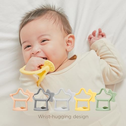 Image of Moyuum Silicone Star Teether Toy | Made in Korea, Provides Teething Relief, Wearable Wrist Teether is Easy to Hold, Drop Resistant Bracelet, Babies 3+ Months