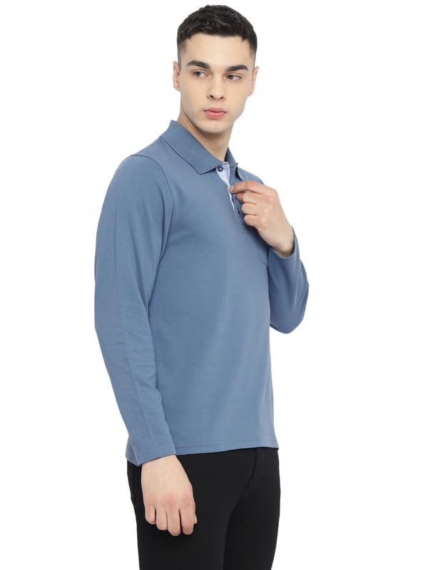 Image of AMERICAN CREW Men's Full-Sleeve Polo Collar T-Shirt with Pocket | Corduroy Knit | Premium Cotton Blend