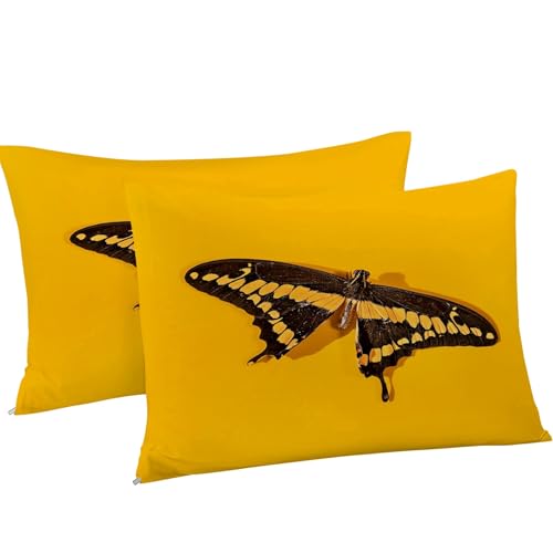 Housse Couette en Microfibre Douce Papillon Tigré Jaune Lit Double