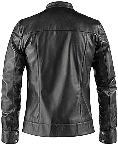 Mens Real Black Leather Victor Cafe Racer Retro Red Stripes Jacket Motorbike Motorcycle Biker Club Casual Brando2