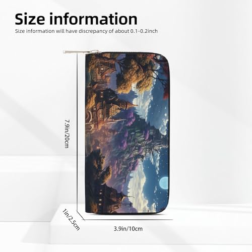 Pu Leather Wallet For Women Girl, Zip Around Credit Card Holder Fantasy Town Long Wallet Clutch Purse Waterproof Travel Handbag3