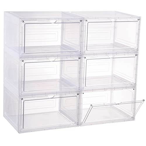 Zllzuu Shoe Organizer Shoe Storage Boxes, 6 Pack Large Side Open Shoe Boxes With Magnetic Door, Clear Plastic Stackable Shoe Containers (Clear White) #TOP1