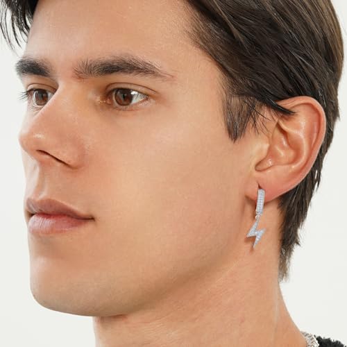 TOPGRILLZ Lightning Bolt Dangle Earrings 14K Gold Plated 5A+ Cubic Zirconia Hanging Hoop Lightning Drop Cool Dangling Earrings For Men Women Trendy3