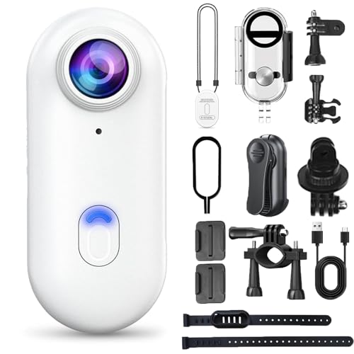 Gosnap - Go Snap Camera-4k Thumb Action Camera, Wearable Mini Gosnap Body Camera with 360° Rotation Spring Clip, Hands-Free POV Recording for Bike Cycling, Pet, Vlogging, Underwater (White-4K)