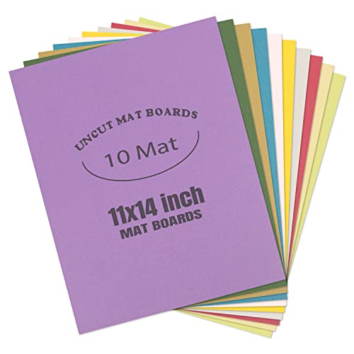 AUEAR, Pack of 10 11x14 Uncut Picture Mat Boards, Assorted Colors Backing Matte Boards for Frame, Print, Artwork, Picture