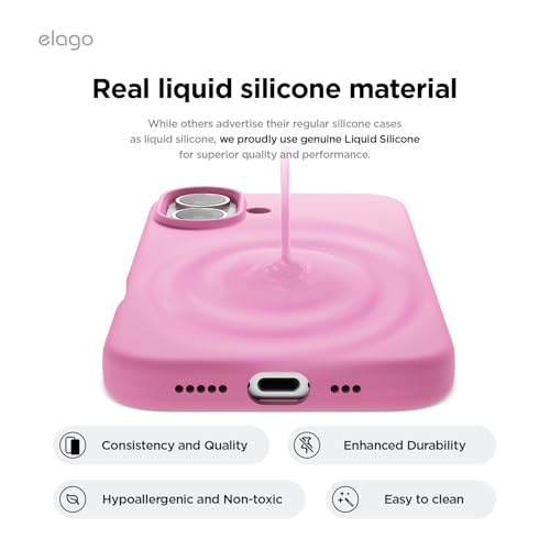 Image of elago Compatible with iPhone 16 Case, Premium Liquid Silicone Case, Full Body Protective Cover, Shockproof, Slim Phone Case, Anti-Scratch Soft Microfiber Lining, 6.1 inch (Hot Pink)