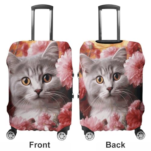 Suitcase Covers for Luggage Washable Luggage Cover Cat in Flowers Luggages Wheel Covers Elastic Travel Carry On Suitcase Cover Travel Luggages Protector Sleeve Fit 29-32 Inch M3