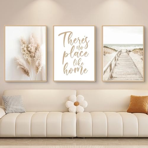 Trayosin 3-Piece Poster Set, Modern Boho Pampas Grass Pictures, Living Room Decoration, Bedroom Wall Pictures, Beige Art Picture without Frame, Art Print Canvas Picture (B, 21 x 30 cm)