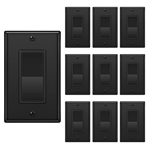 Get Popular Offer [10 Pack] BESTTEN Single Pole Decorator Wall Light Switch with Wallplate, 15A 120/277V, On/Off Rocker Paddle Interrupter, UL Listed, Black