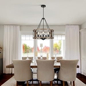 5-Light Farmhouse Chandelier Brown Rustic Chandelier for Dining Room Wood Texture Adjustable Pendant Light,Drum Chandelier for Kitchen Island Entryway Bedroom Hallway,18.9'',E26. 5 Light Farmhouse Chandelier Brown Rustic Chandelier for Dining Room Wood Texture Adjustable Pendant LightDrum Chandelier for Kitchen Island Entryway Bedroom Hallway189E26