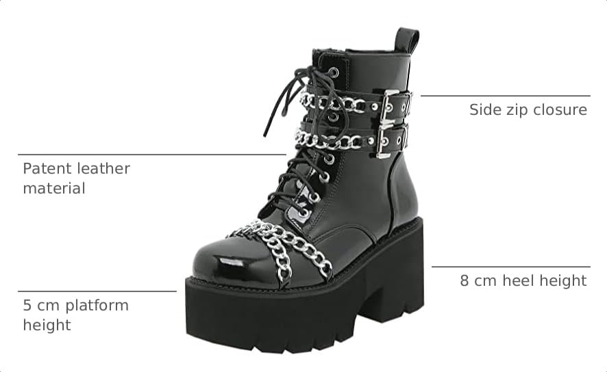 Image of Parisuit Womens Goth Patent Ankle Boots Platform Chunky Combat Boots