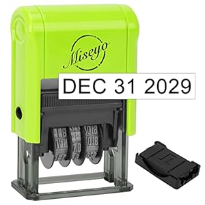 Miseyo Self Inking Date Stamp – Green (2 Black Refill Ink pad Included)