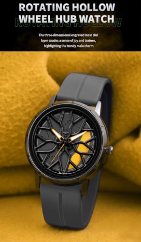 Image of Shocknshop RevolveX Rotating Hollow Wheel Hub Creative Fashion Analog Silicone Magnetic Strap Wrist Watch for Men Boys -WCH368