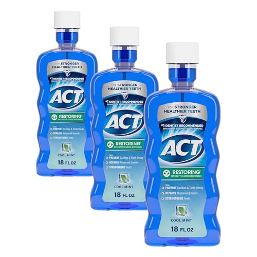 Image of ACT Restoring Fluoride Mouthwash 18 fl. oz. Strengthens Tooth Enamel, Cool Mint (Pack of 3)