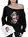 Awkwardstyles Three Sugar Skulls and Roses Off the Shoulder Oversized Sweatshirt XL Black