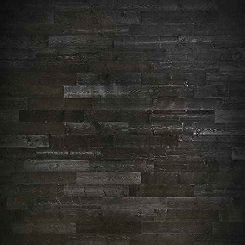 Sunbaked Black Reclaimed Barnwood Planks Wood Accent Wall Wooden Backdrop Headboard Set of 12 Real Wood Boards Weathered Rustic Farmhouse Hardwood Paneling Tiles (12, Width 5 inch)