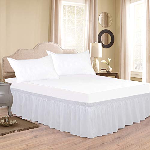 Wrap Around Bed Skirt - 100% Cotton 800 Thread Count Elastic Dust Ruffle Three Sides Fabric Silky Soft 1 Piece Bed Skirt 12