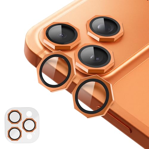 Image of GadgetBite Snaptra Octagon Camera Lens Protector Compatible with iPhone 17 Pro & iPhone 17 Pro Max - 9H Tempered Glass with Metal Ring, Scratch-Resistant Camera Cover - Orange
