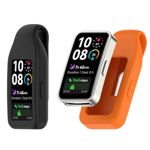 Huawei Band 10/Band 9/Band 8 ��p �o���h�N���b�v�z���_�[�P�[�X,�����p�\�t�g�V���R�[���o���h�A�N�Z�T���[ Huawei Band 10/9/8 �݊��N���b�v (�u���b�N + �I�����W)