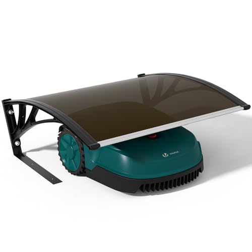 VOUNOT® Garaje para Robot Cortacésped 104x80x50cm Techo Carport Cobertura Cortacésped Robótico Cubierta Caseta para Automower Jardín con Pies Metal Protección contra Lluvia Rayos UV Intemperie, Marrón