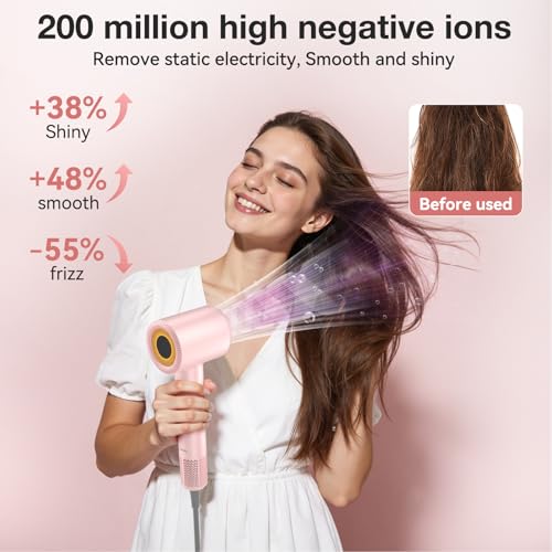 Image of Tailulu Hair Dryer, 160000 RPM High-Speed Ionic Blow Dryer | Professional Lightweight Quiet Compact Hair Dryer with Nozzle for Home, Salon, Travel