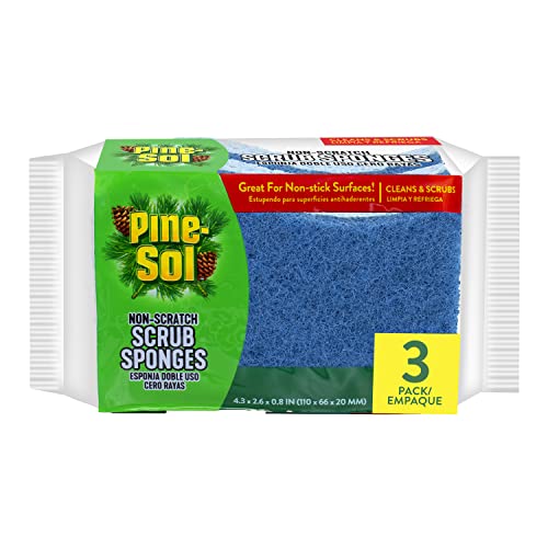 Image of Pine-Sol Non Scratch Scrub Sponges - Double Sided Dish Scrubber Safe for Nonstick Cookware - Kitchen Essentials for Dishwashing and Cleaning, 3 Pack