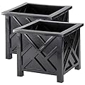 Miles Kimball Set of 2 Chippendale Planter Boxes, Black, Outdoor Décor – Plant Holder for Garden, Patio and Lawn, Weather-Resistant Polypropylene – 14 ¾” sq. x 13 ¼ H Overall