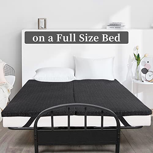 Hombys Memory Foam Mattress Topper For Futon Sofa Bed, Black High Density Futon Padding Topper With Removable Cover, 2 Inch Memory Foam Futon Bed Topper For Full Size With Elastic Band #TOP3